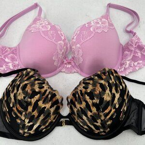 VS Lot of 2 Push Up Bras 30DD Very Sexy Body By Victoria Leopard Pink Lace